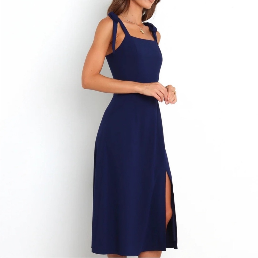 NWT Petal & Pup Navy Midi Dress with Slit And Ties - Picture 3 of 6